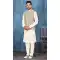 Cream Digital Print Work Banarasi Silk Men Readymade Kurta Pajama With Jacket - 8232181302