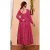 Pure Muslin Bandhej Work Pink Party Wear Readymade Gown With Dupatta - 8275181551