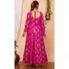 Pure Rayon Foil Print Work Pink Party Wear Readymade Gown With Dupatta - 8275181554