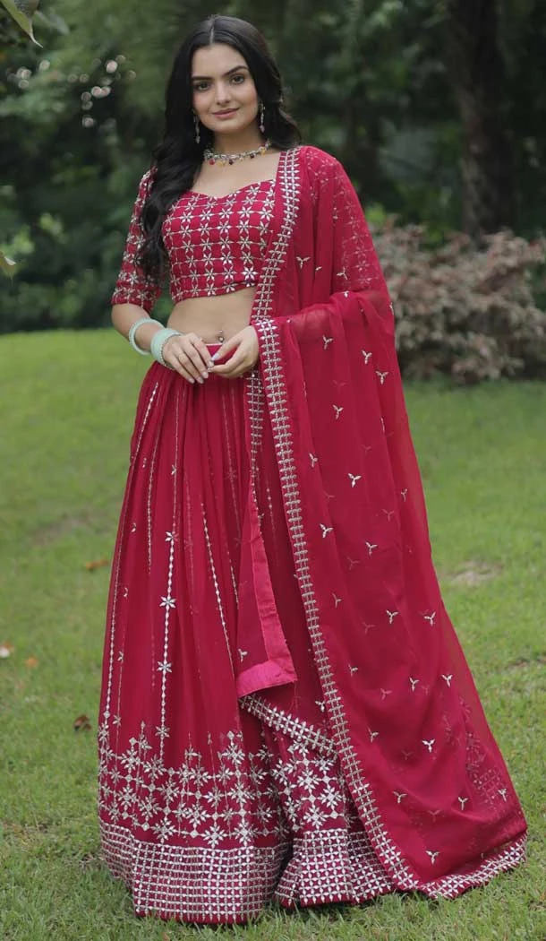 Faux Blooming Zari Embroidery Work Designer Party Wear Lehenga Choli In Rani Pink - 8281181573