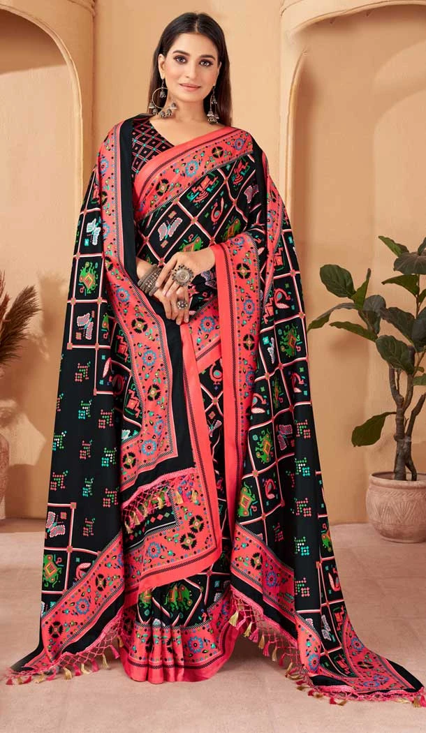 Black Pashmina Digital Print Work Traditional Party Wear Saree - 8283181581