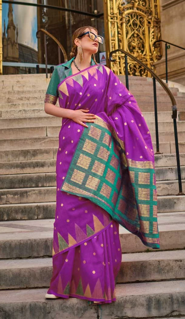 Plus Size Women Khadi Silk Woven Work Casual Party Wear Saree In Purple - 828181598 Plus Size Women Khadi Silk Woven Work Casual Party Wear Saree In Purple - 828181598