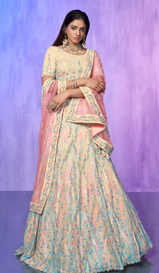 Off White Organza With Embroidery Work Designer Wedding Wear Lehenga Choli - 8286181601