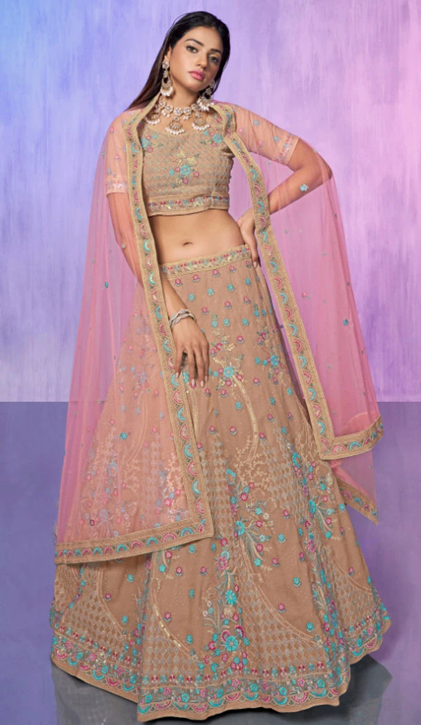 Mauve Georgette With Embroidery Work Designer Wedding Wear Lehenga Choli - 8286181602