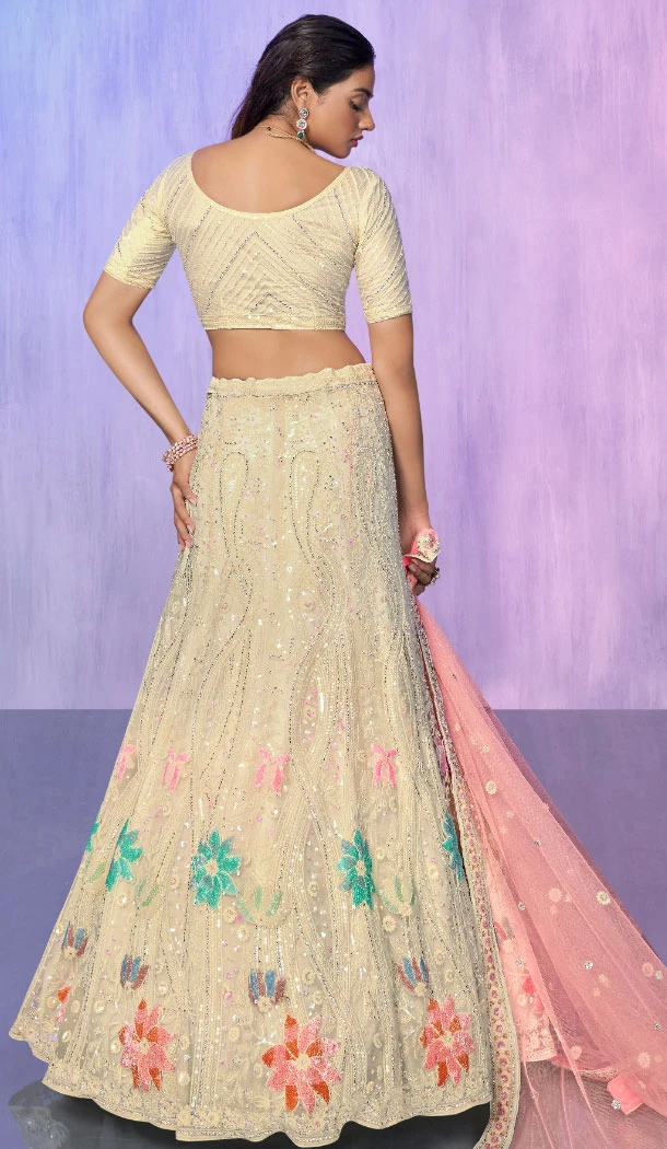 Off White Net With Embroidery Work Designer Wedding Wear Lehenga Choli - 8286181604