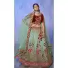 Turquoise Velvet With Embroidery Work Designer Wedding Wear Lehenga Choli - 8286181607