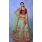Turquoise Velvet With Embroidery Work Designer Wedding Wear Lehenga Choli - 8286181607