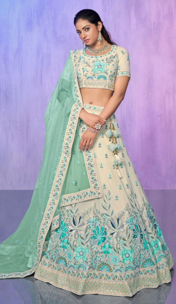 White Georgette With Embroidery Work Designer Wedding Wear Lehenga Choli - 8286181608