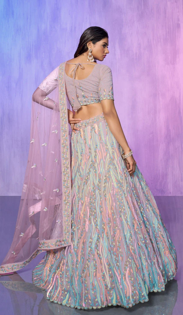 Lavender Organza With Embroidery Work Designer Wedding Wear Lehenga Choli - 8286181609