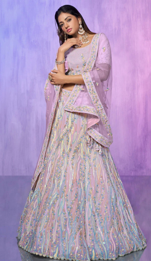 Lavender Organza With Embroidery Work Designer Wedding Wear Lehenga Choli - 8286181609