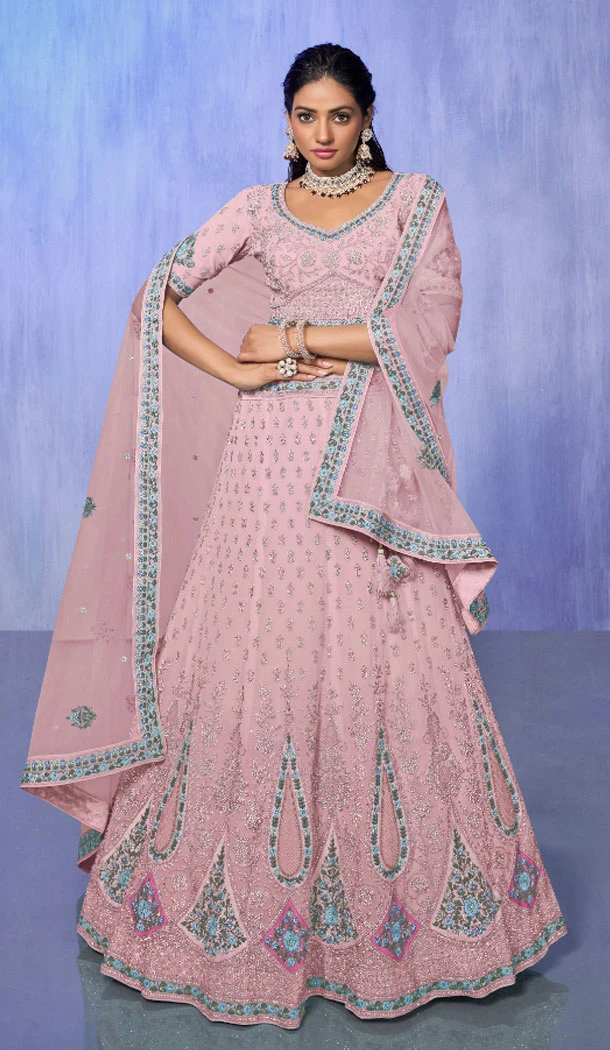 Pink Georgette With Embroidery Work Designer Wedding Wear Lehenga Choli - 8286181610