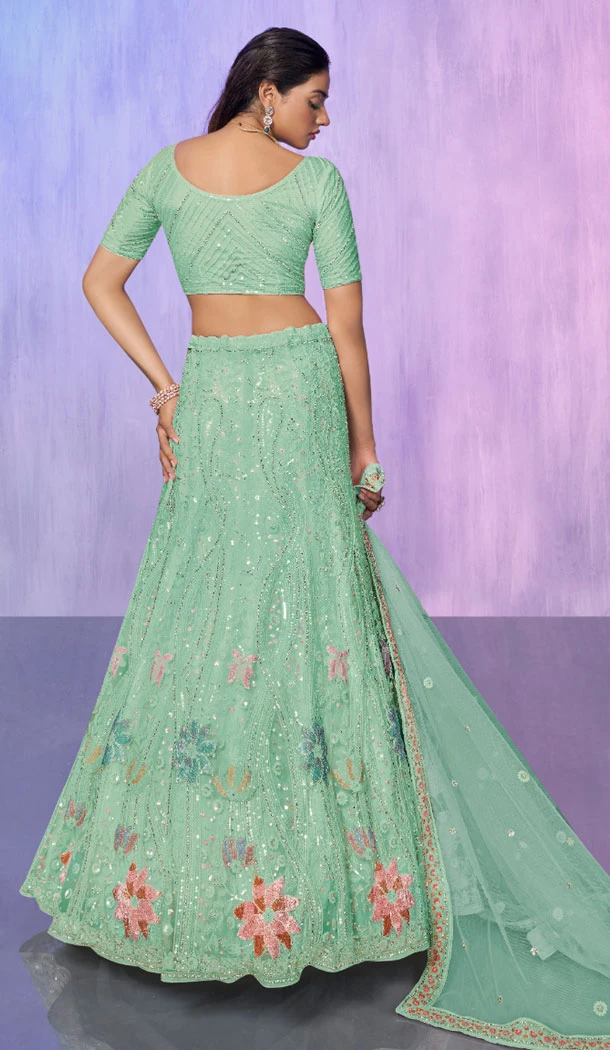Aqua Net With Embroidery Work Designer Wedding Wear Lehenga Choli - 8286181612
