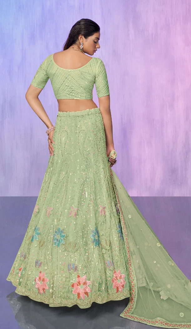 Sea Green Net With Embroidery Work Designer Wedding Wear Lehenga Choli - 8286181613
