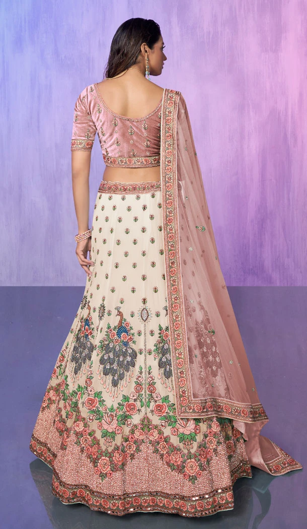 White Velvet With Embroidery Work Designer Wedding Wear Lehenga Choli - 8286181614