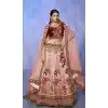 Velvet Peach With Embroidery Work Designer Wedding Wear Lehenga Choli - 8286181617
