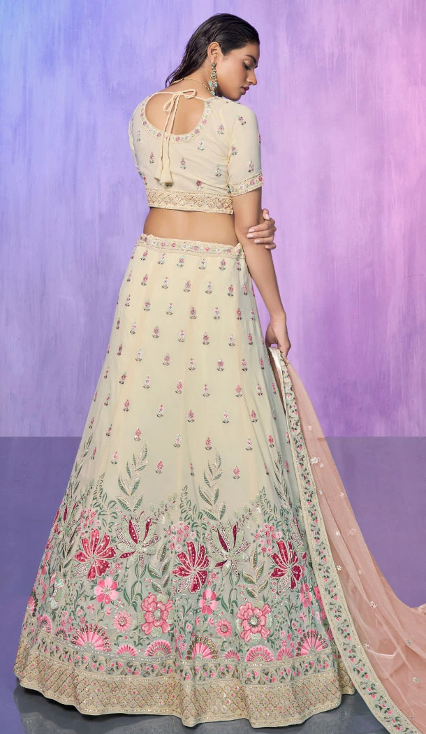 Georgette White With Embroidery Work Designer Wedding Wear Lehenga Choli - 8286181619