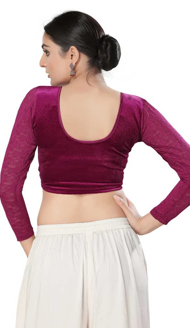 Designer Velvet Plain Magenta Readymade Festive Party Wear Blouse - 8289181627