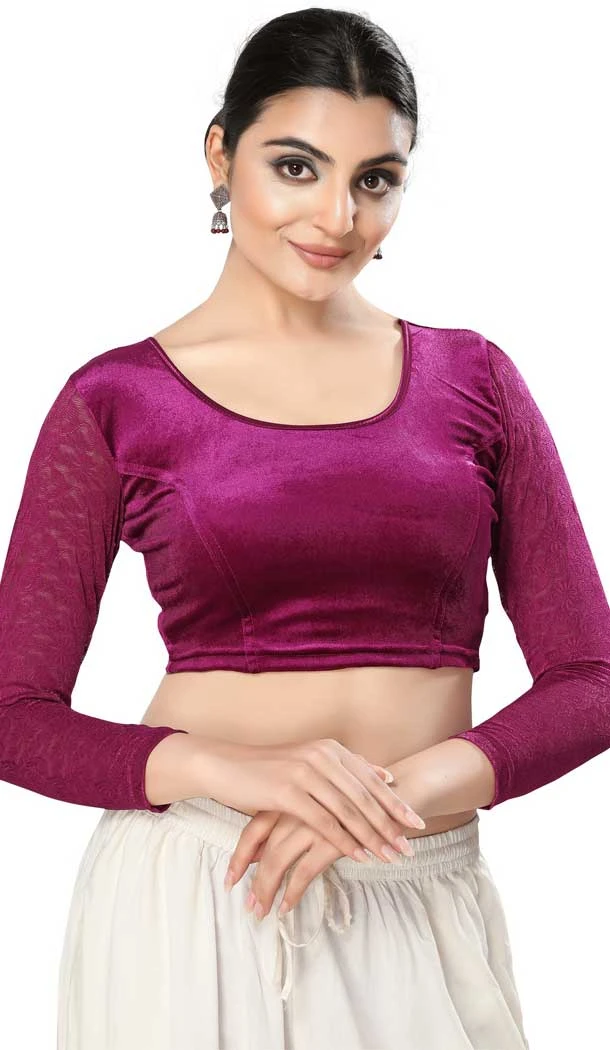 Designer Velvet Plain Magenta Readymade Festive Party Wear Blouse - 8289181627