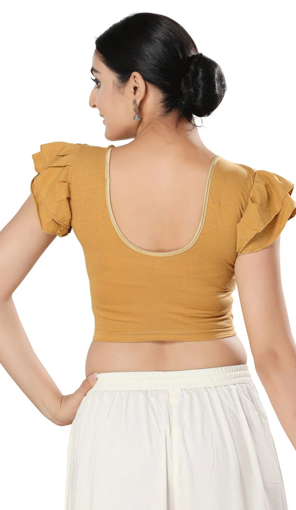Designer Cotton Lycra Gold Plain Party Wear Readymade Blouse - 8290181630