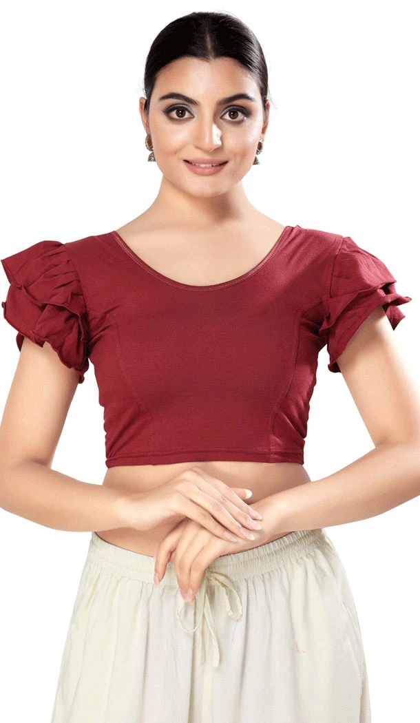 Designer Cotton Lycra Maroon Plain Party Wear Readymade Blouse - 8290181631