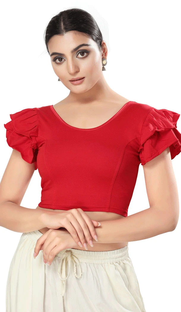 Designer Cotton Lycra Red Plain Party Wear Readymade Blouse - 8290181634