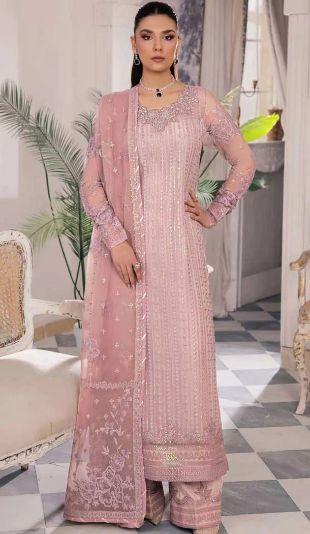 Georgette Embroidered Pakistani Palazzo Salwar Suit In Baby Pink - 11195199557