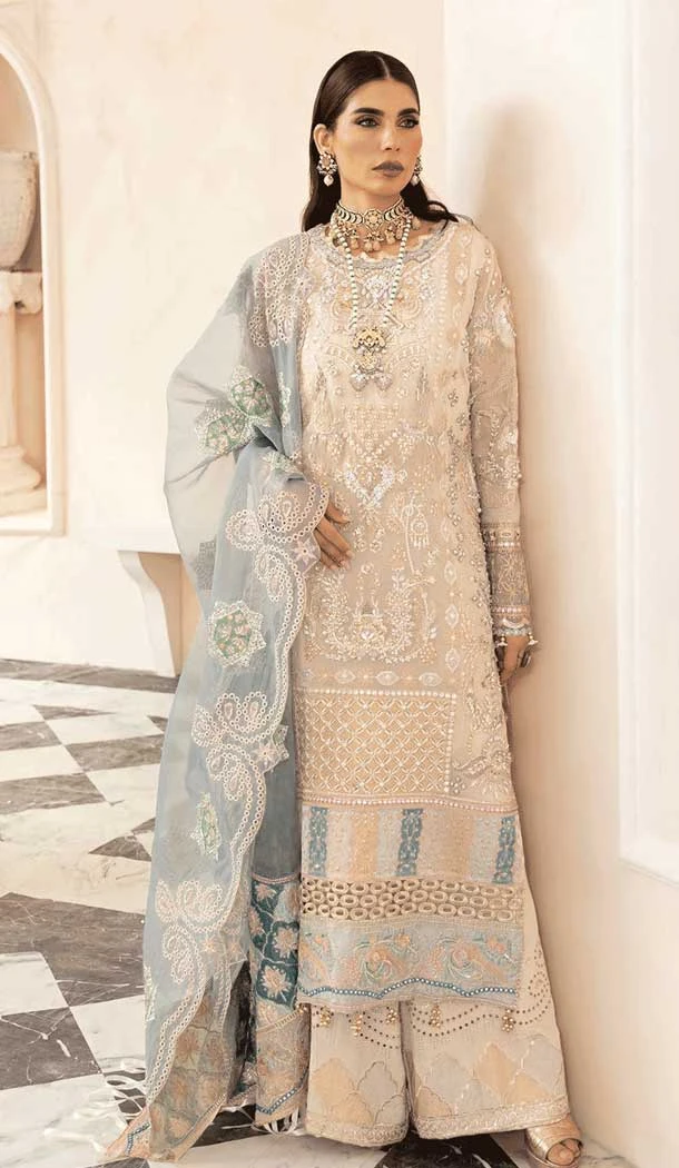 Cream Georgette Embroidered Pakistani Palazzo Salwar Suit - 11195199559