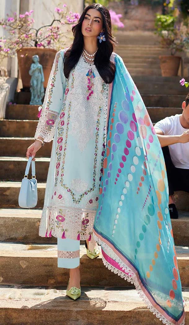 Georgette Embroidered Pakistani Palazzo Salwar Suit In Sky Blue - 11195199561