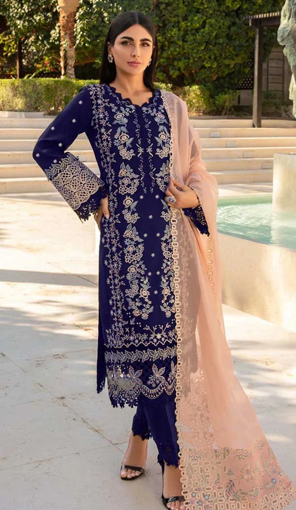 Rayon Embroidered Designer Pakistani Salwar Suit In Navy Blue - 11196199563