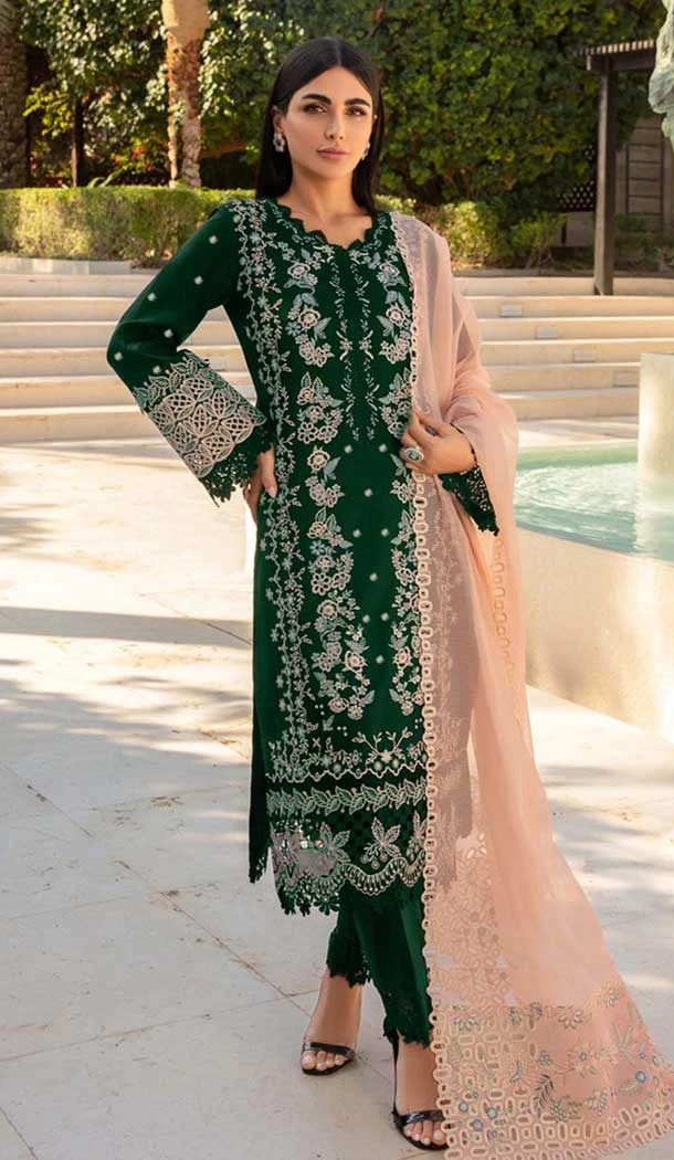 Rayon Embroidered Designer Pakistani Salwar Suit In Dark Green - 11196199564