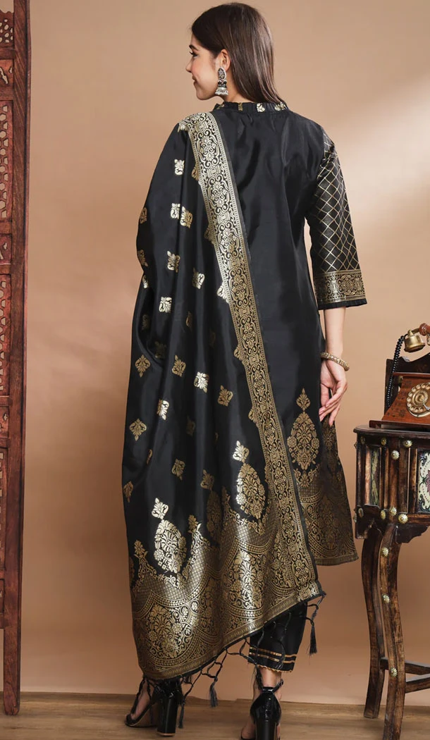 Black Traditional Cotton Silk Woven Work Casual Wear Readymade Salwar Suit - 8354181946