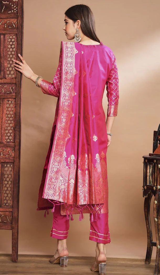 Pink Traditional Cotton Silk Woven Work Casual Wear Readymade Salwar Suit - 8354181950