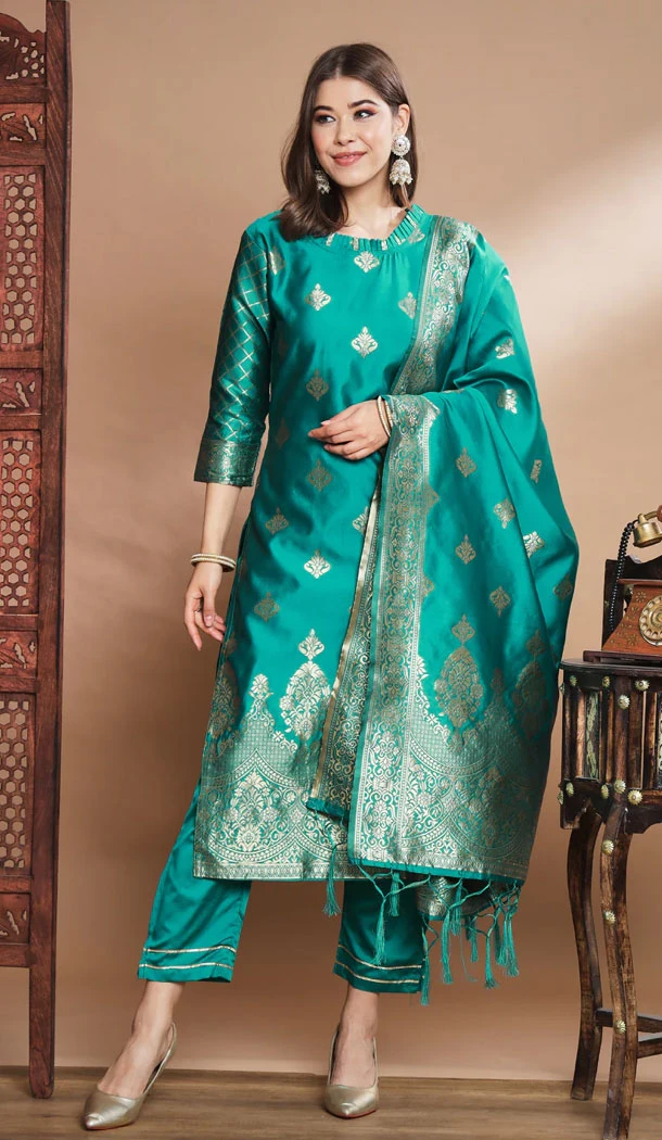Rama Traditional Cotton Silk Woven Work Casual Wear Readymade Salwar Suit - 8354181952