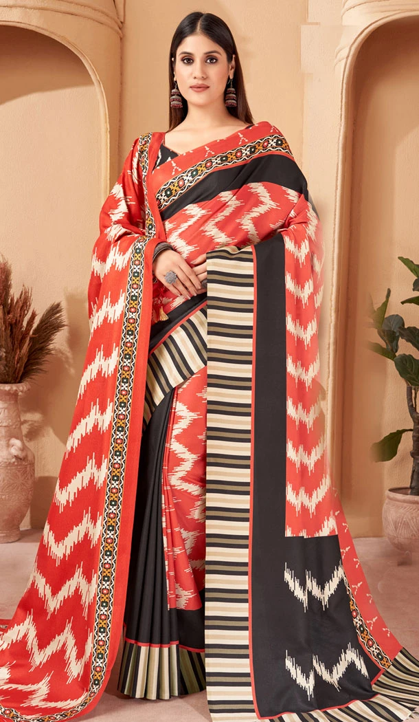 Pashmina Digital Print Work Designer Saree In Salmon Pink - 8361181986