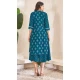 Foil Printed Teal Color Cotton Readymade Women Kurti - 8362181991