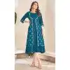 Foil Printed Teal Color Cotton Readymade Women Kurti - 8362181991