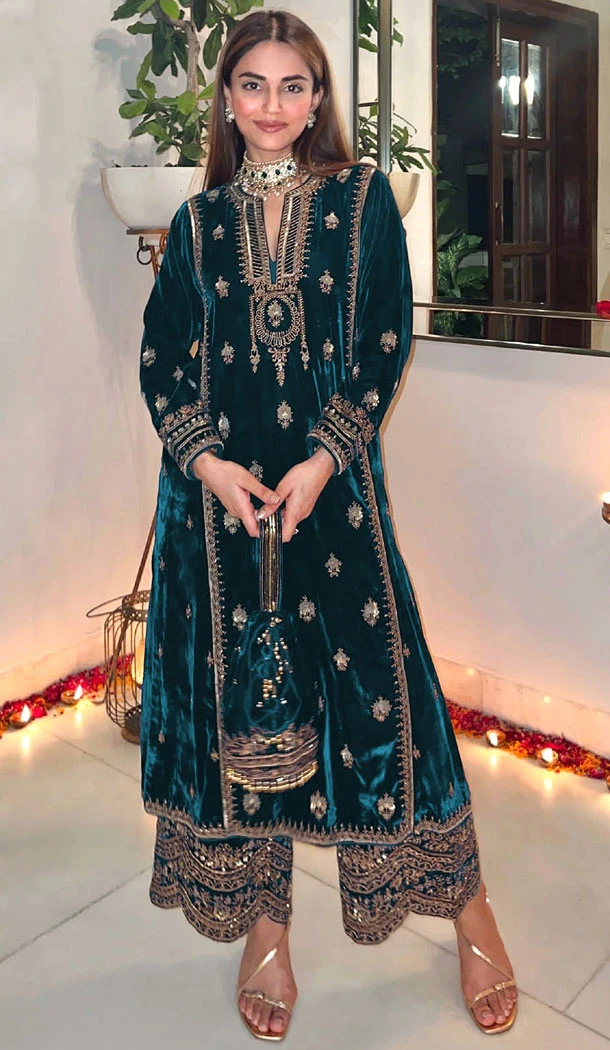 Rama Velvet With Embroidery Work Party Wear Pakistani Palazzo Suit - 8369182017