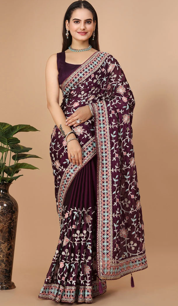 Party Wear Soft Rangoli Silk Embroidered Purple Color Designer Saree - 8378182072