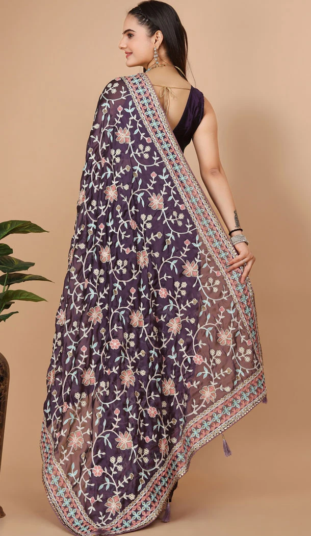 Party Wear Soft Rangoli Silk Embroidered Purple Color Designer Saree - 8378182074