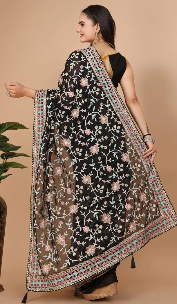 Party Wear Soft Rangoli Silk Embroidered Black Color Designer Saree - 8378182076