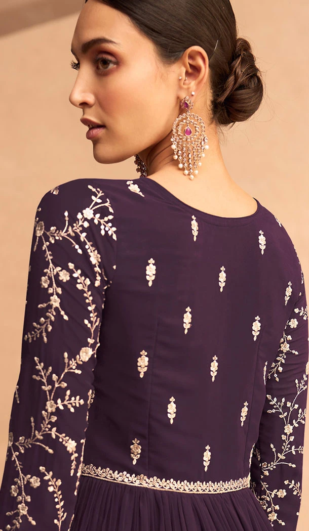 Beautiful Purple Georgette Embroidery Work Designer Salwar Suit - 8389182127