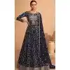 Classy Navy Blue Georgette Embroidery Work Designer Salwar Suit - 8389182128