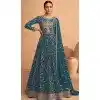 Exotic Teal Blue Georgette Embroidery Work Designer Salwar Suit - 8389182129