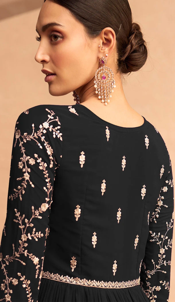 Elegant Black Georgette Embroidery Work Designer Salwar Suit - 8389182130