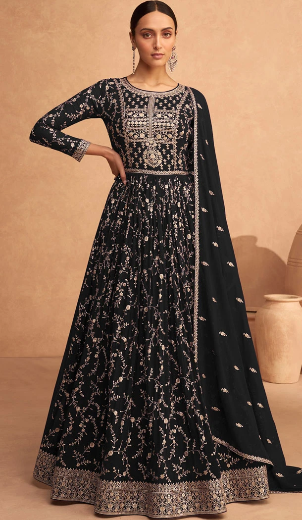 Elegant Black Georgette Embroidery Work Designer Salwar Suit - 8389182130