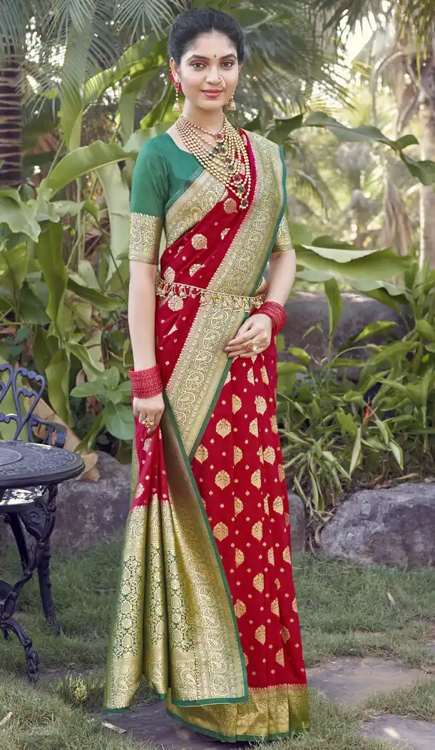 Crepe Silk Zari Weaving Work Saree Blouse In Red - 8398182185