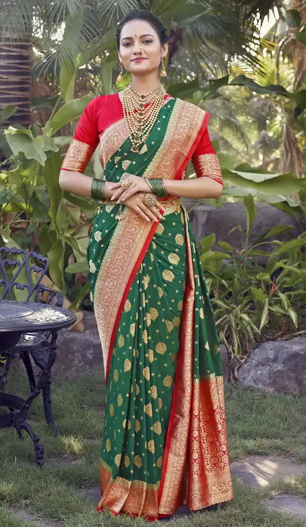 Crepe Silk Zari Weaving Work Saree Blouse In Green - 8398182186