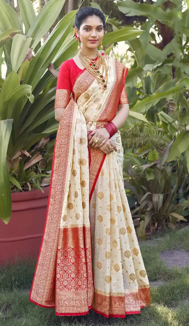 Crepe Silk Zari Weaving Work Saree Blouse In Off White - 8398182188