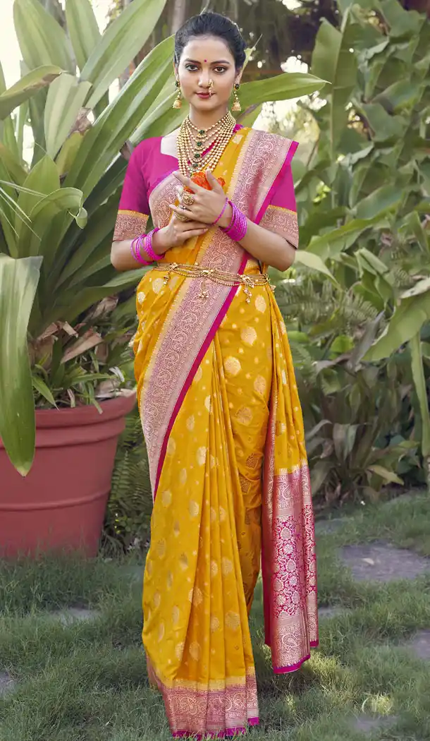 Crepe Silk Zari Weaving Work Saree Blouse In Mustard - 8398182189