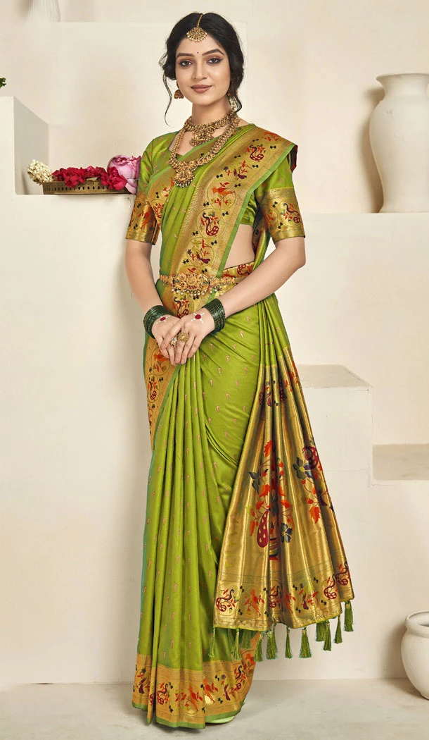 Silk Paithani Green With Resham Work Plus Size Saree - 8399182192